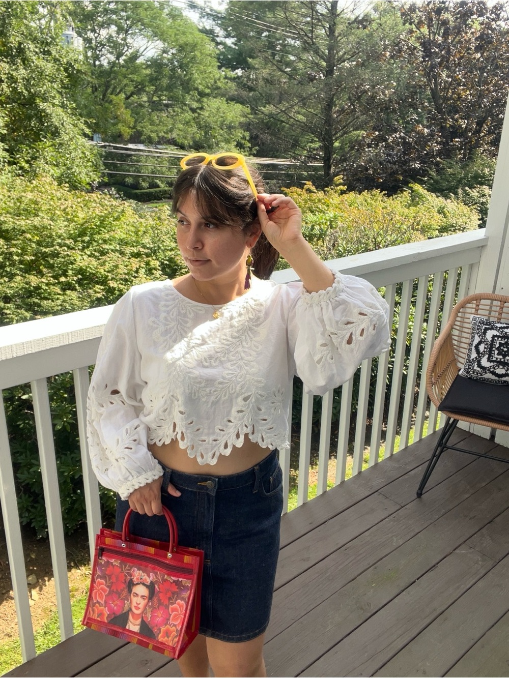 White Eyelet Cropped Peasant Top - Women's